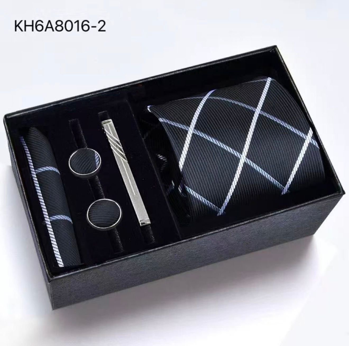 Set de corbata 5 en 1 negra de cuadro