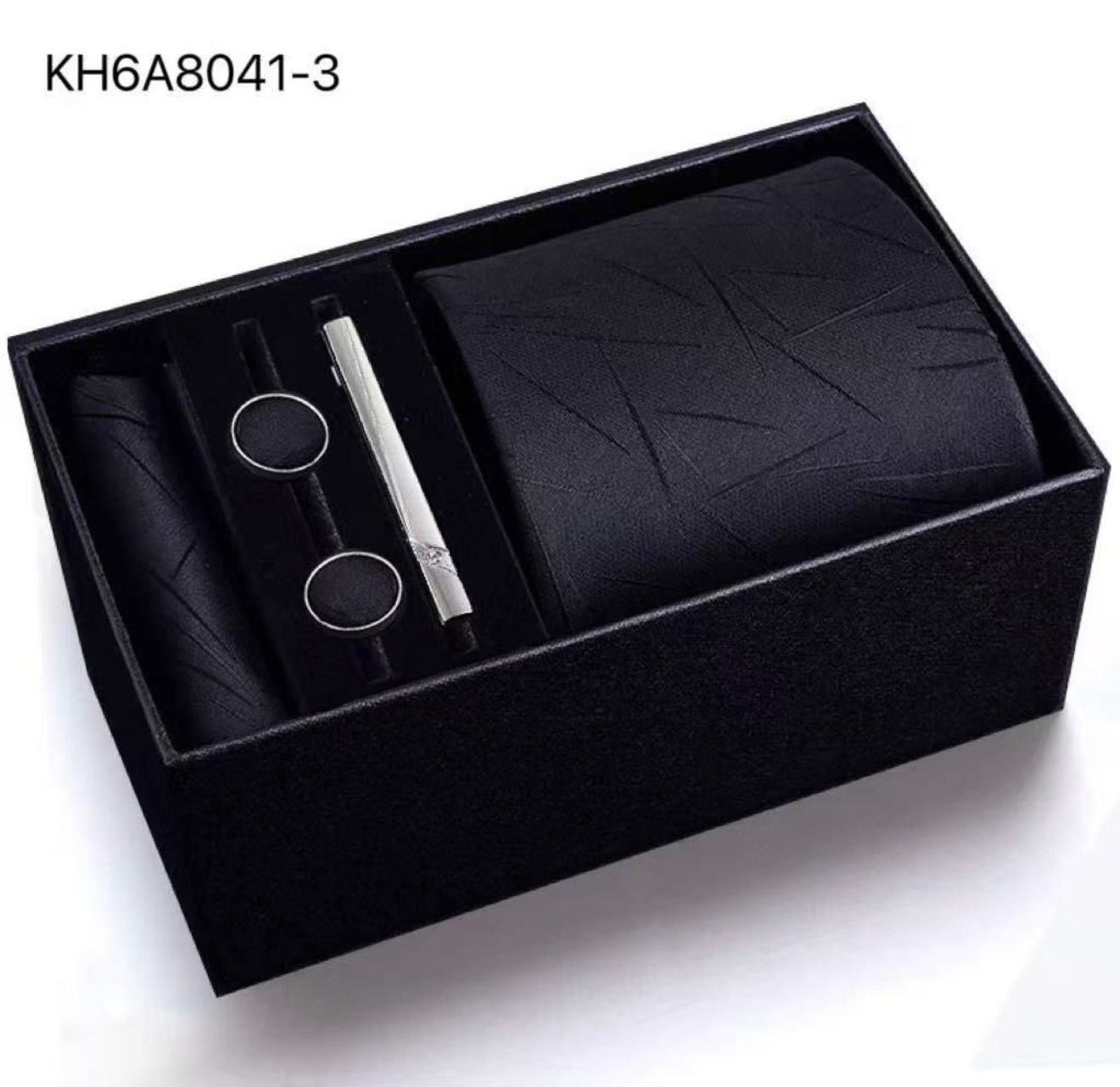 Set de corbata 5 en 1 negra estampada