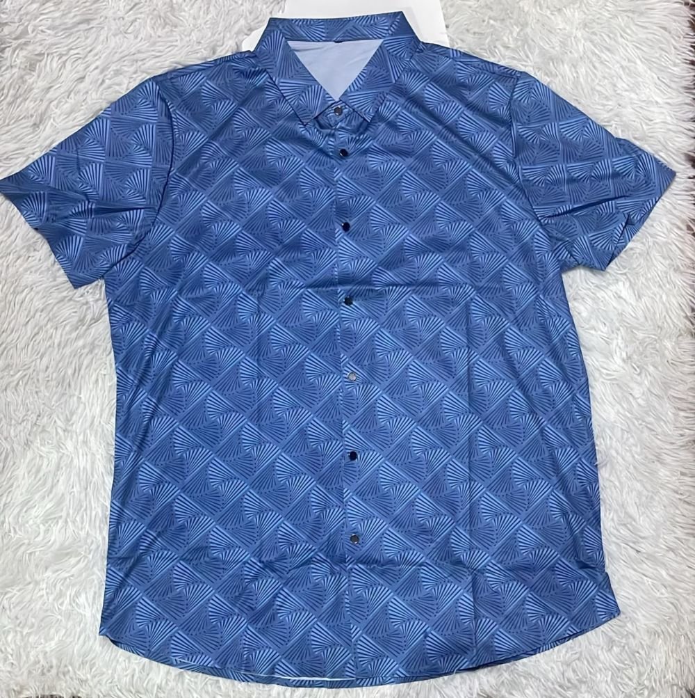 CAMISA-xxl- azul estampada MANGA corta
