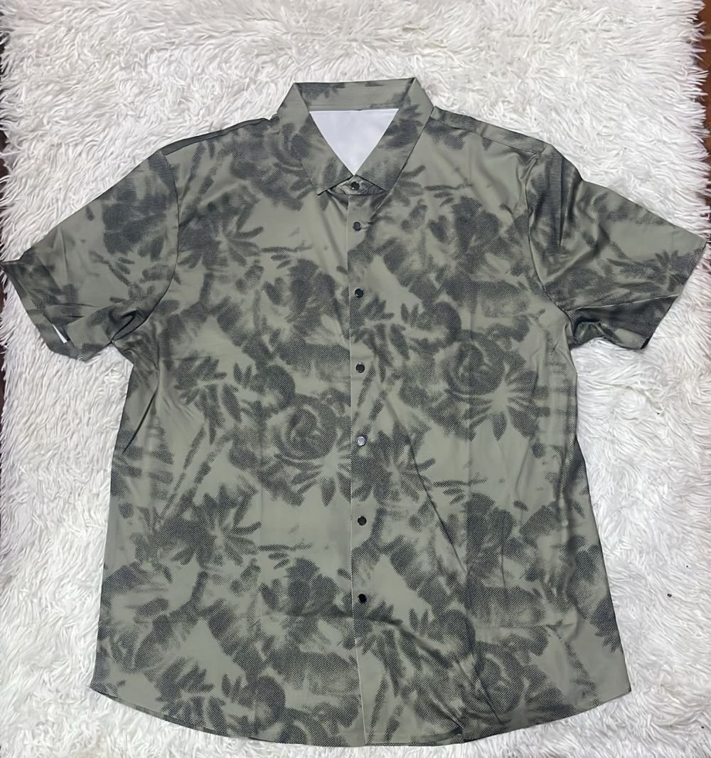 CAMISA-xxl- verde estampada MANGA corta