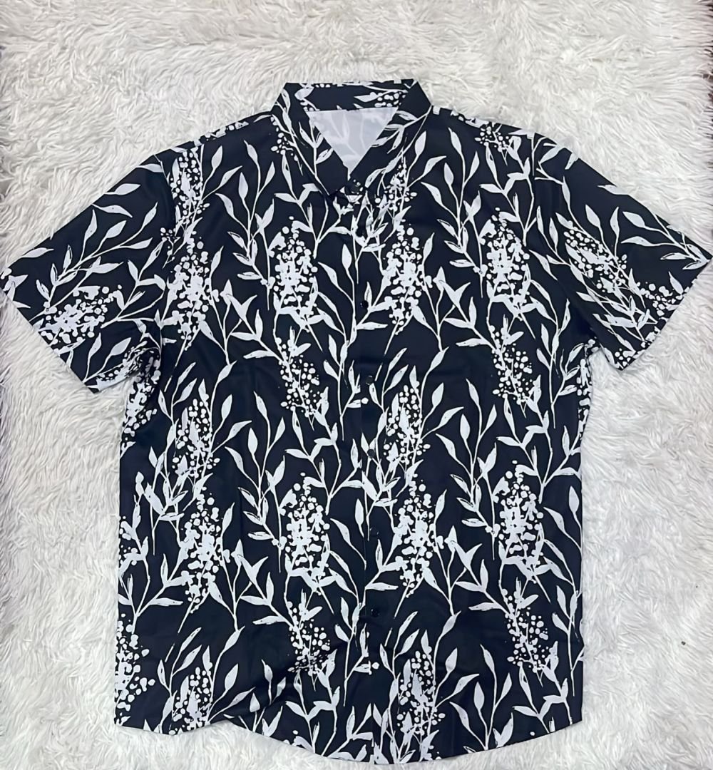 CAMISA-xxl- negra ramo MANGA corta