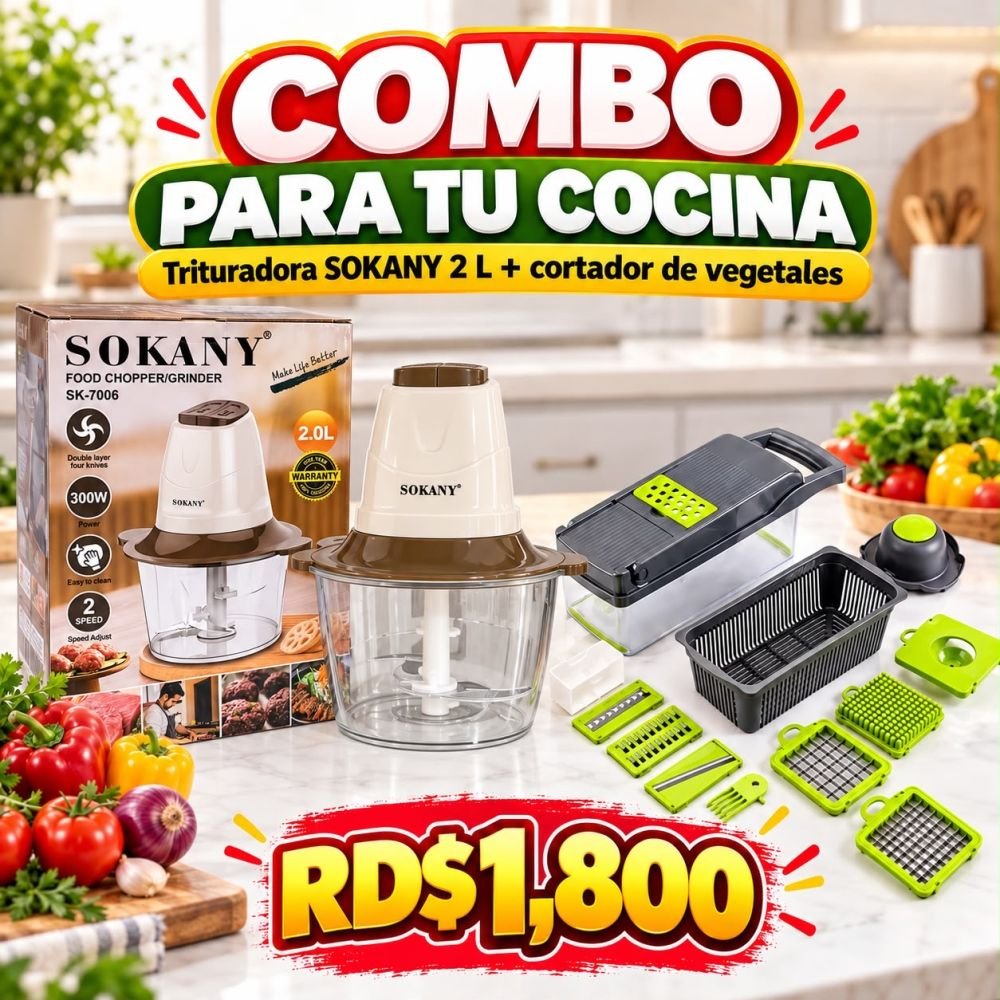 Triturador eléctrico (2 litros) + cortador de vegetales