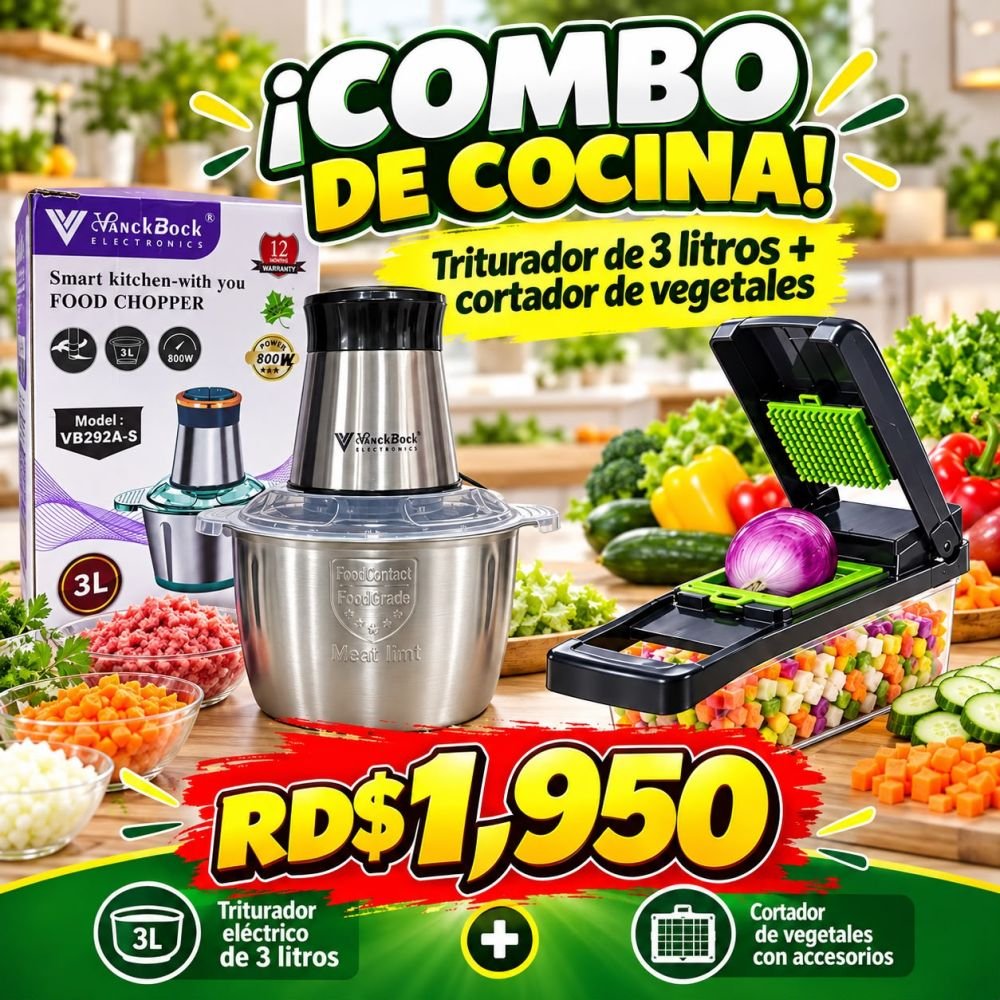 Triturador eléctrico (3 litros) + cortador de vegetales